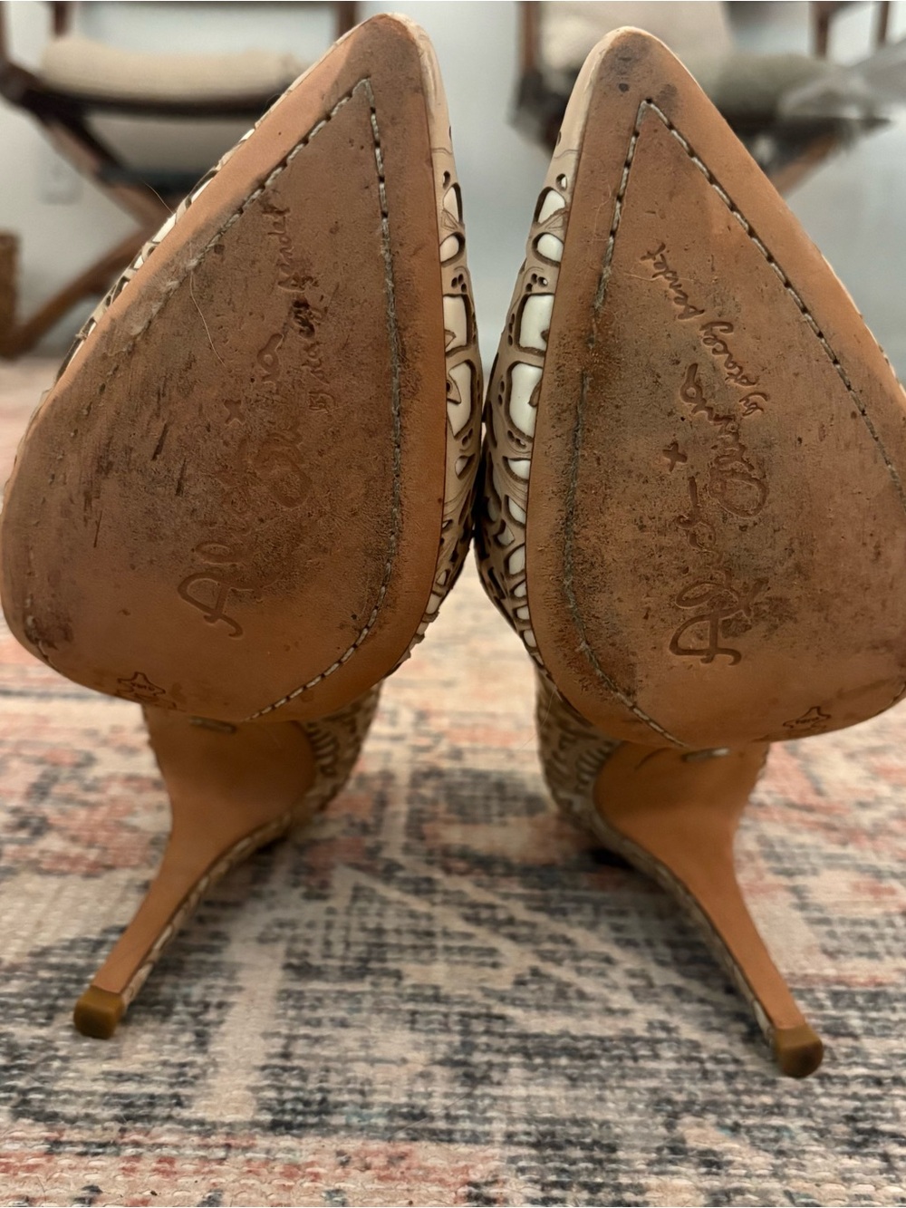 Alice + Olivia Cream and Tan Laser-Cut Stiletto Pumps - Picture 5 of 5